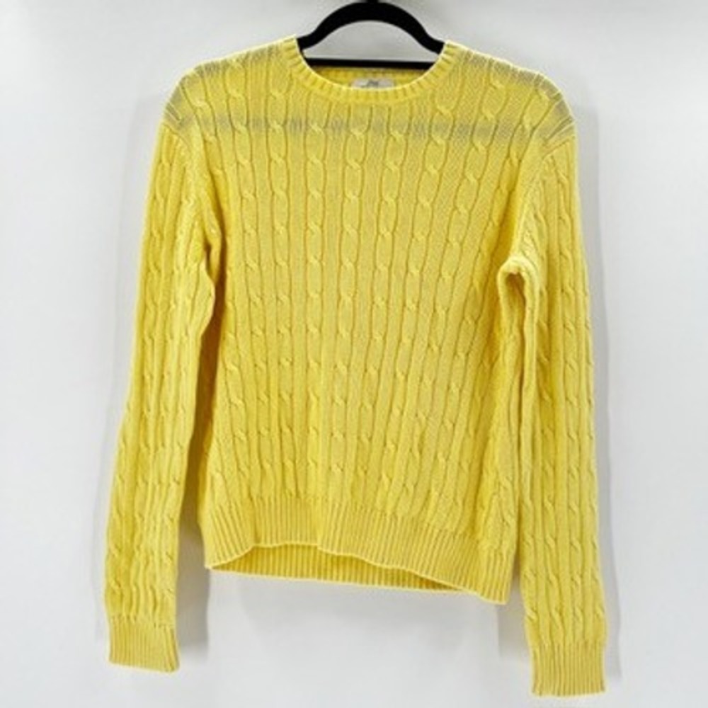 Brooks Brothers 346 Womens Yellow Cable Knit Mercerized Cotton Sweater Large - Picture 2 of 4